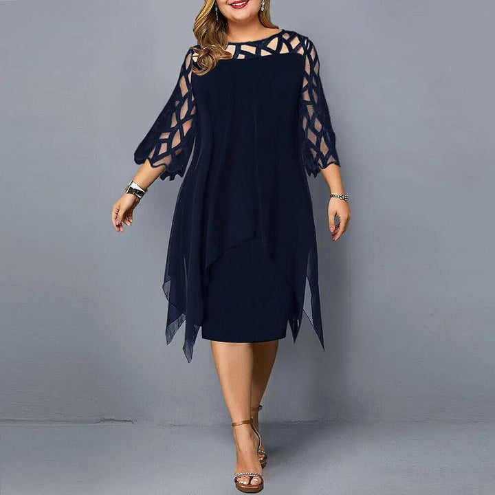 Robe Midi Dentelle Manches 3/4 Pour Femme
