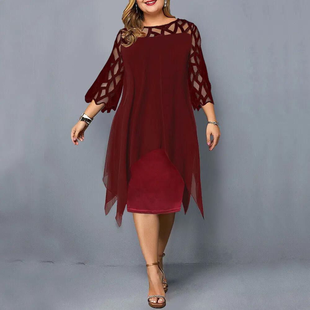 Robe Midi Dentelle Manches 3/4 Pour Femme