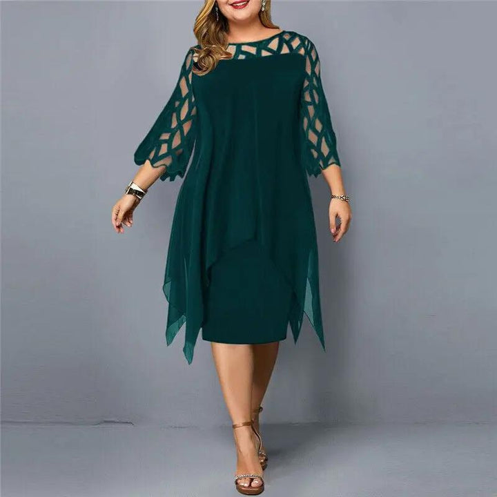 Robe Midi Dentelle Manches 3/4 Pour Femme