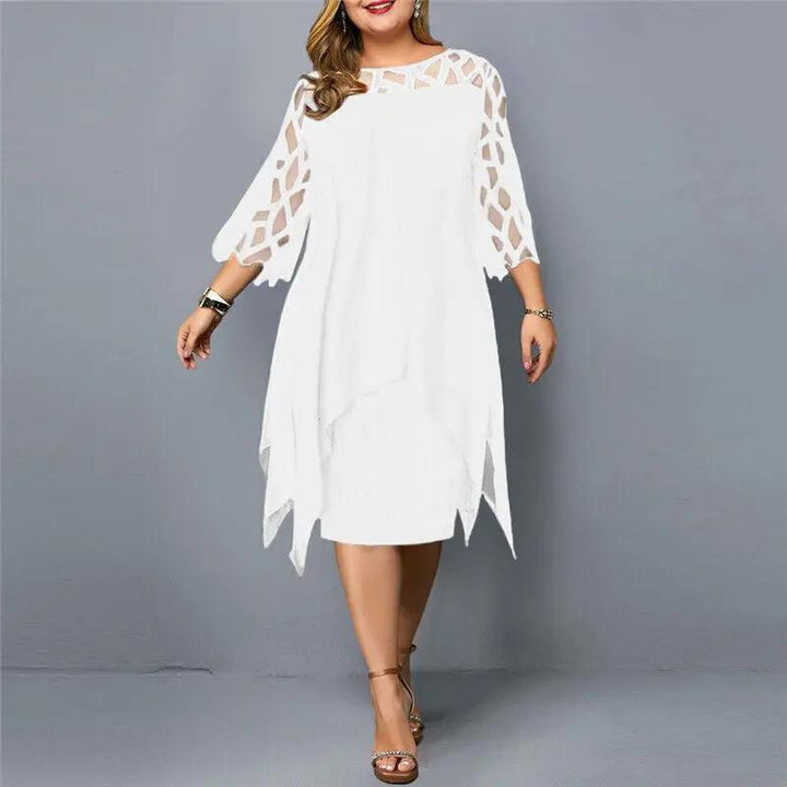 Robe Midi Dentelle Manches 3/4 Pour Femme