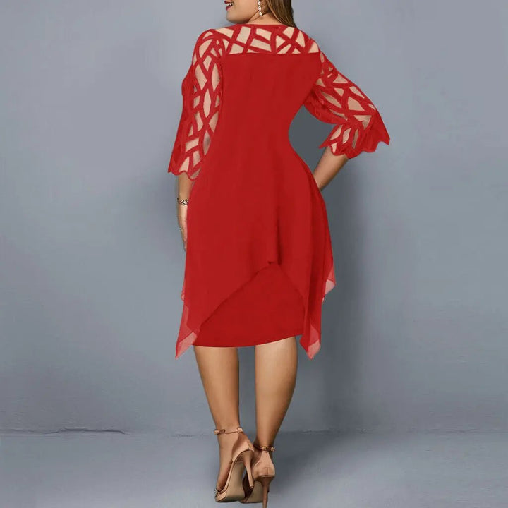 Robe Midi Dentelle Manches 3/4 Pour Femme