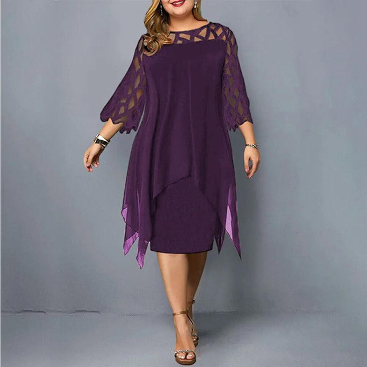 Robe Midi Dentelle Manches 3/4 Pour Femme