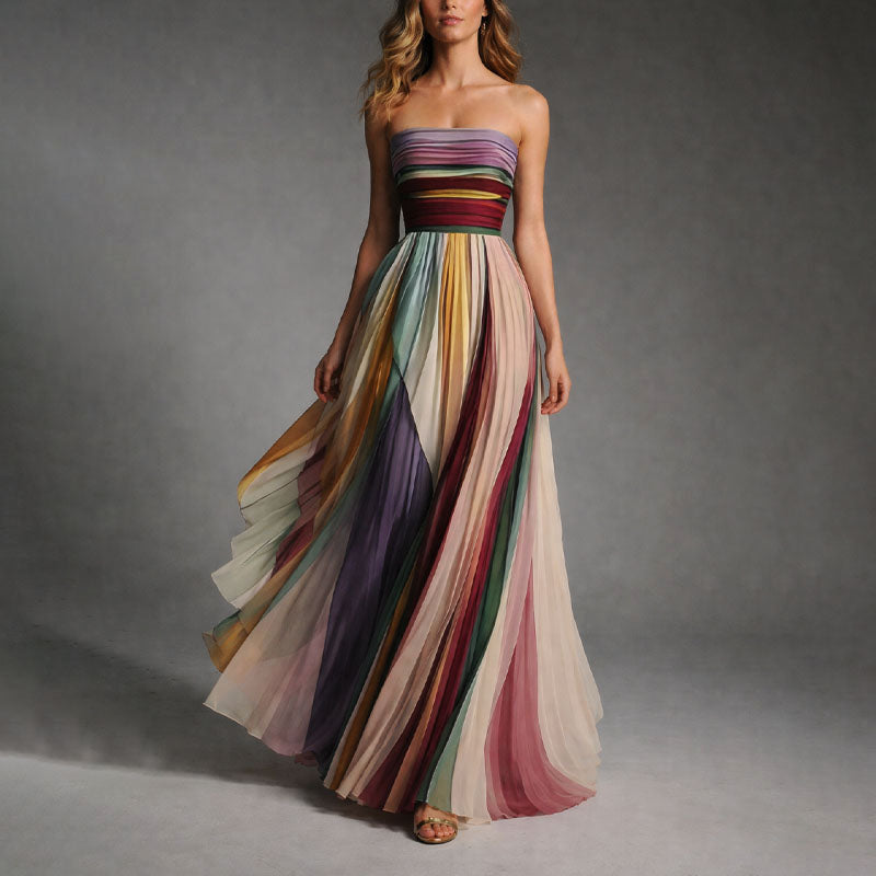 Robe Longue Plissée Sans Bretelles Pour Femme