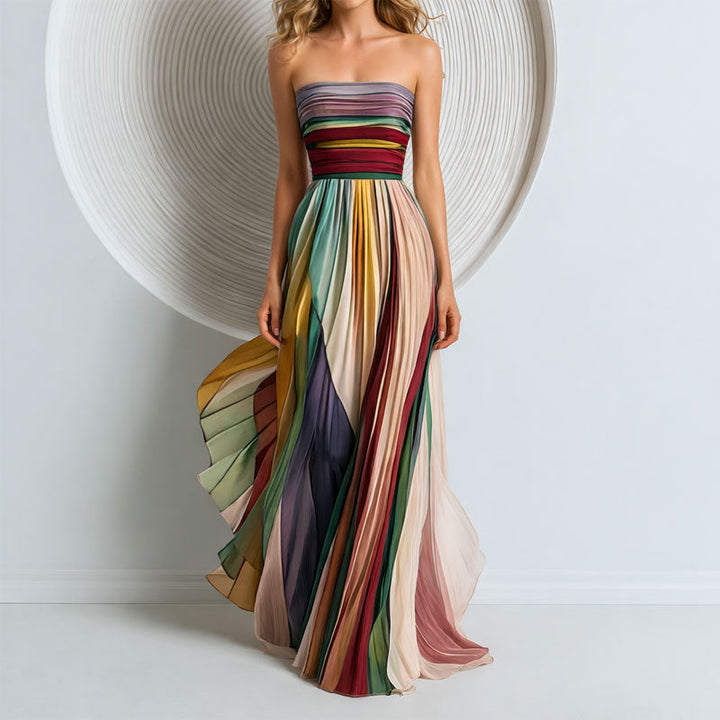 Robe Longue Plissée Sans Bretelles Pour Femme