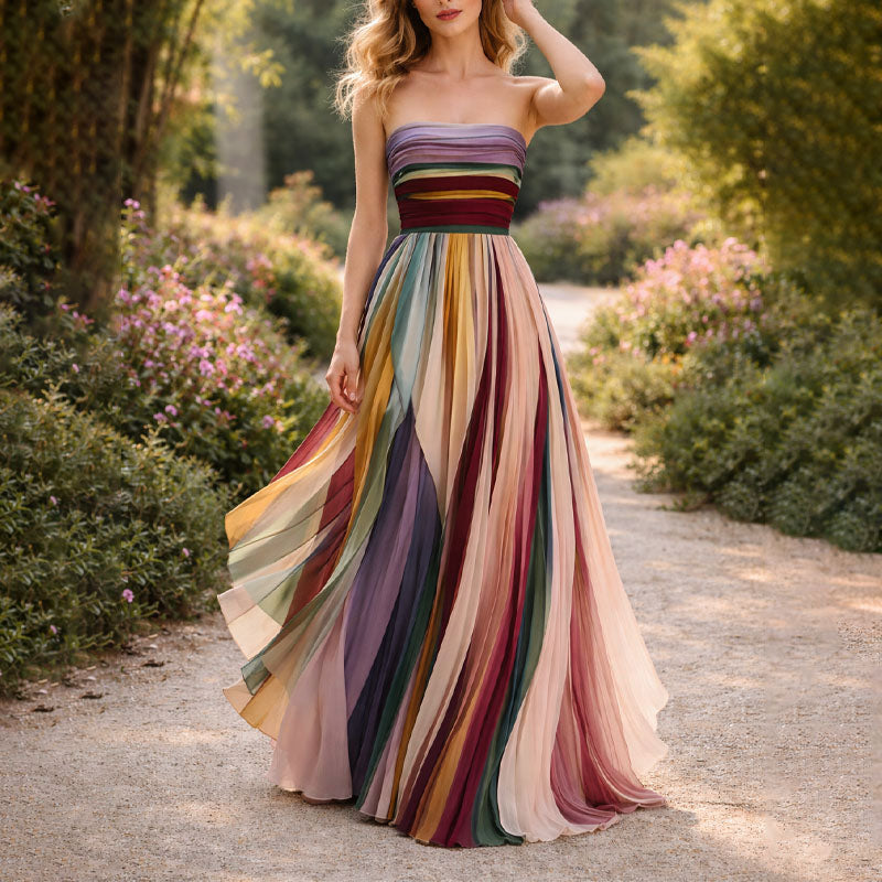 Robe Longue Plissée Sans Bretelles Pour Femme