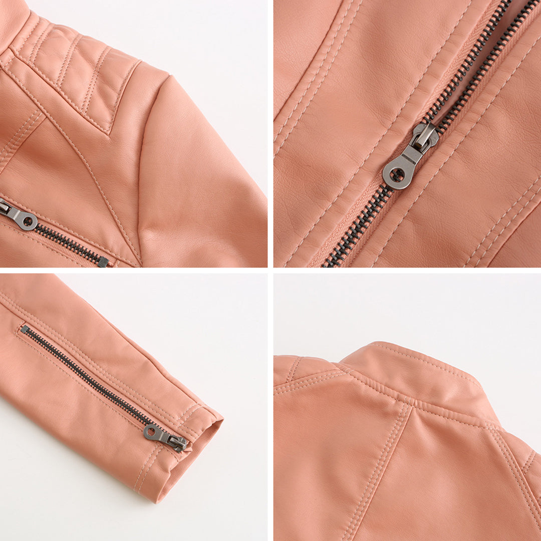 Chaqueta de polipiel para mujer, corte entallado y cuello alto