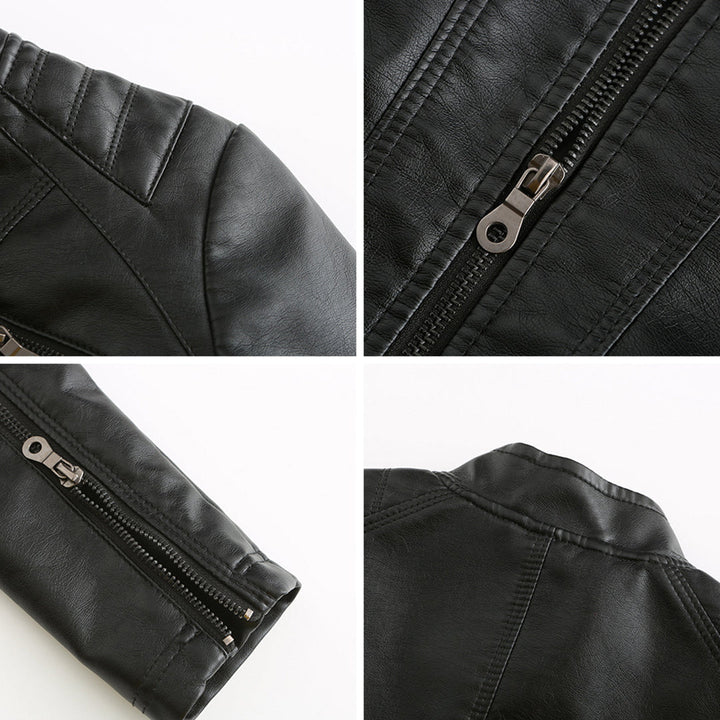 Chaqueta de polipiel para mujer, corte entallado y cuello alto