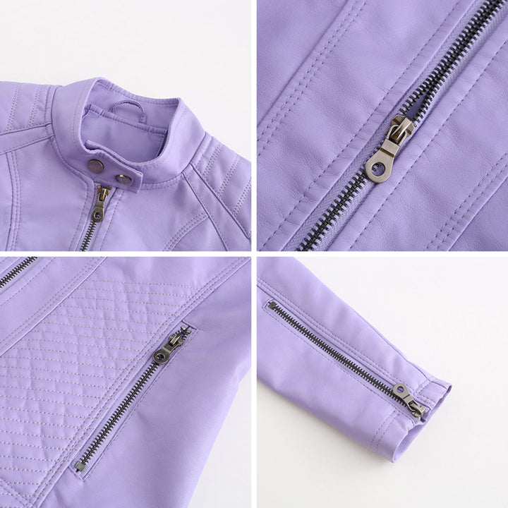 Chaqueta de polipiel para mujer, corte entallado y cuello alto