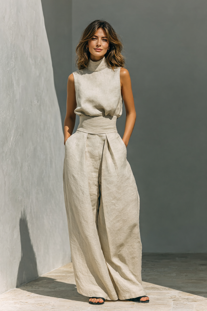 Women's wide-leg pants set with a high neck