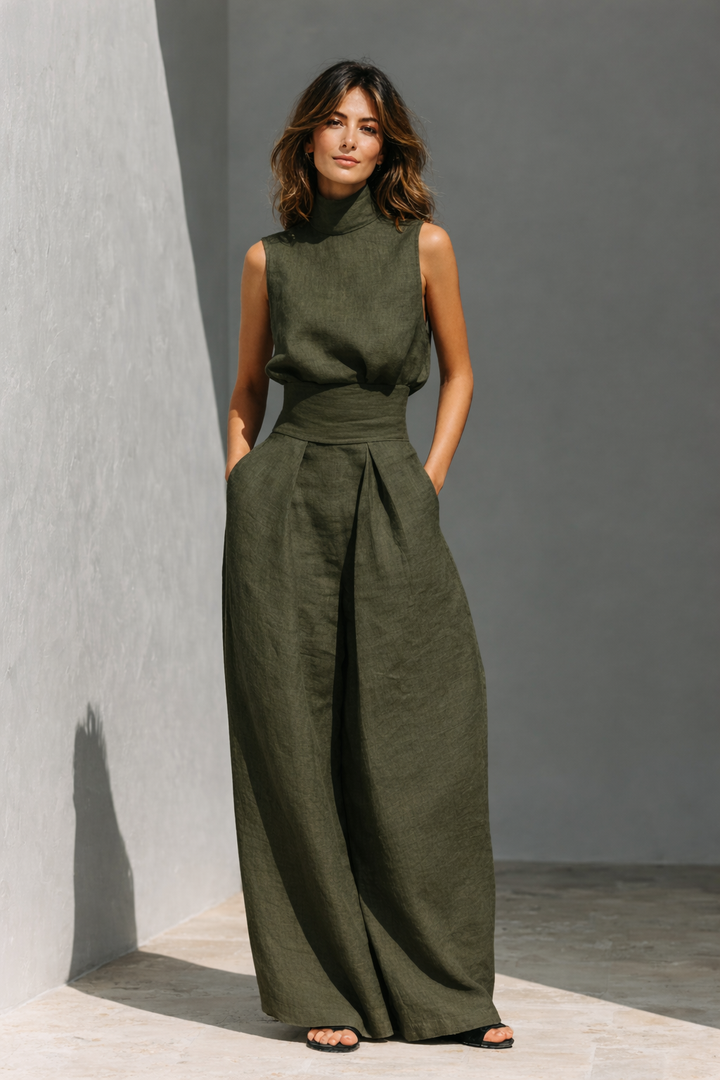 Women's wide-leg pants set with a high neck