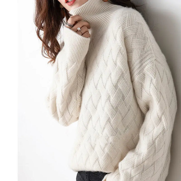Women's Loose-Fit Cable-Knit Turtleneck Sweater