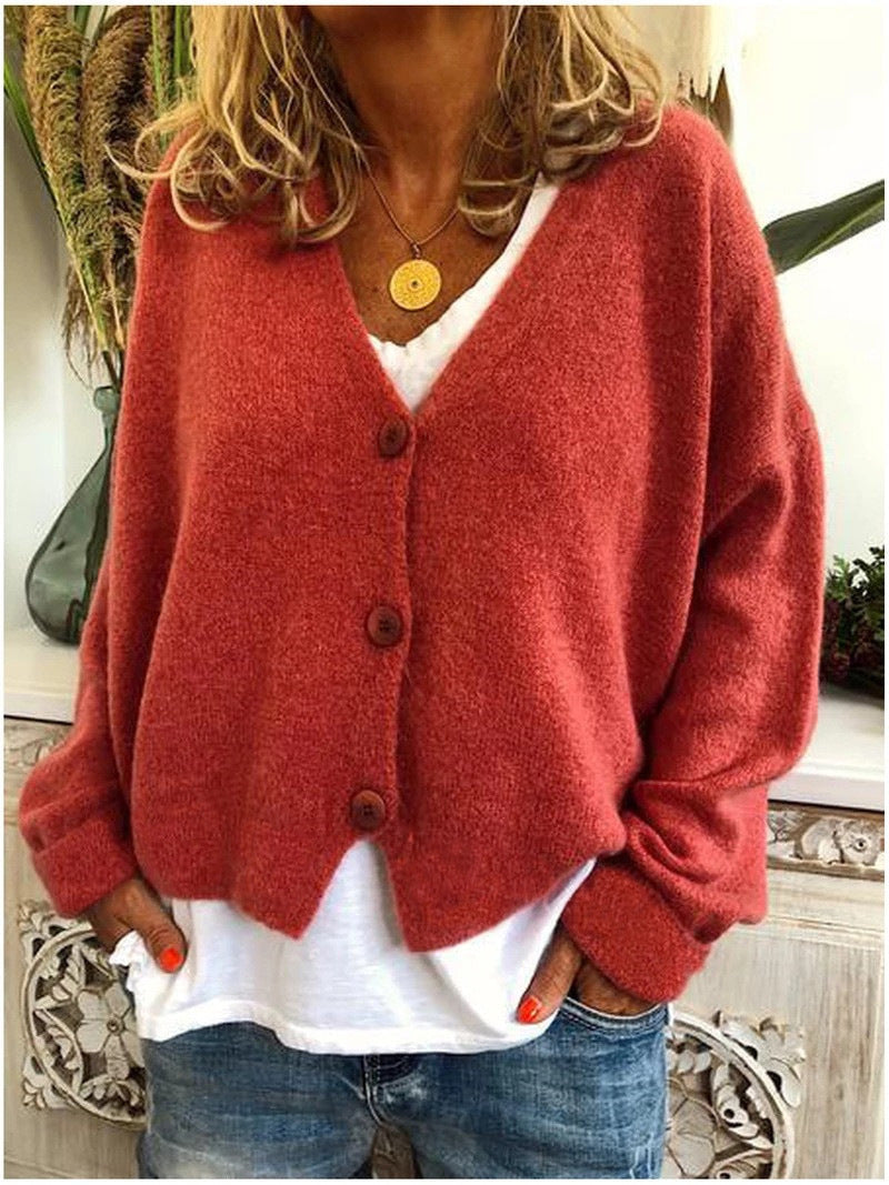 Women's Relaxed-Fit V-Neck Button-Down Cardigan