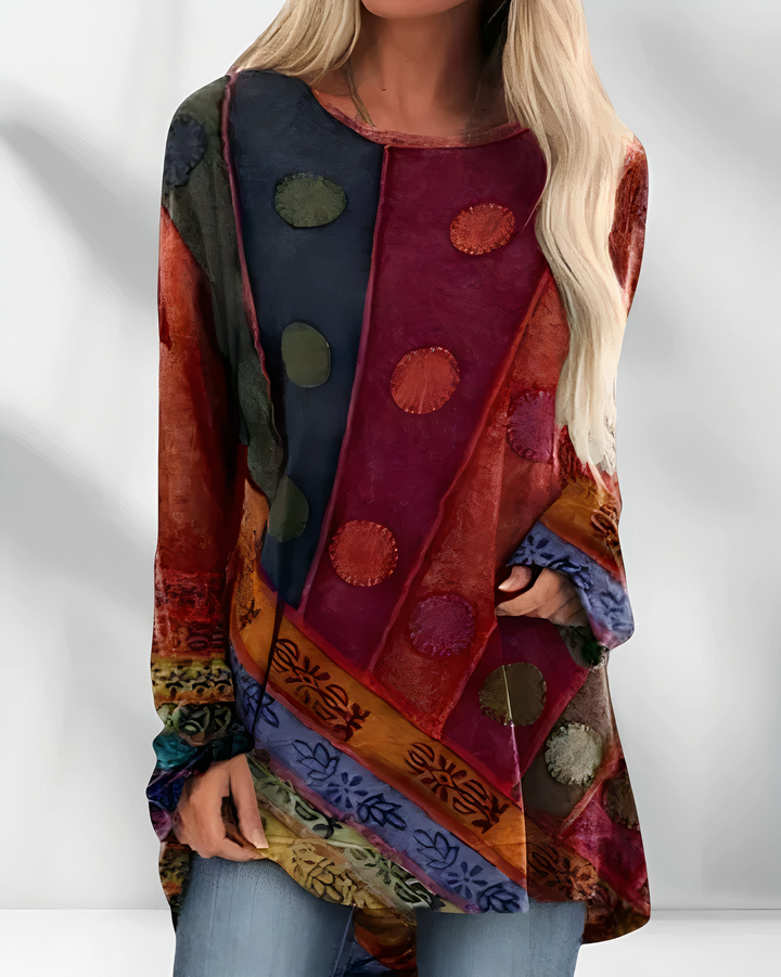 Women's Bohemian Polka Dot Patchwork Tunic
