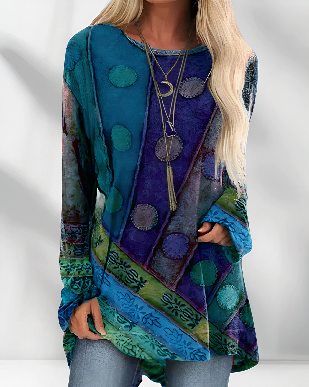 Women's Bohemian Polka Dot Patchwork Tunic