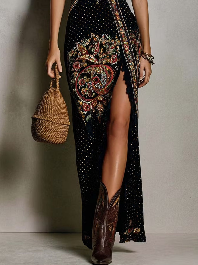 Robe Longue Bohème en Dentelle à Motif Cachemire Pour Femme