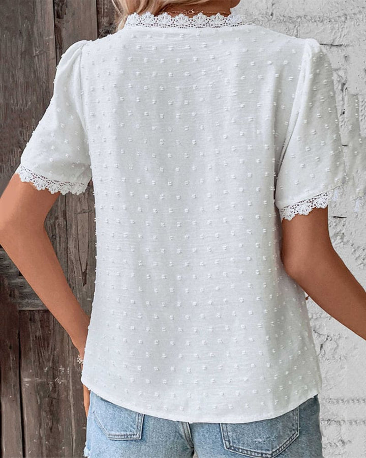 Blouse Femme Col V Dentelle Manches Courtes