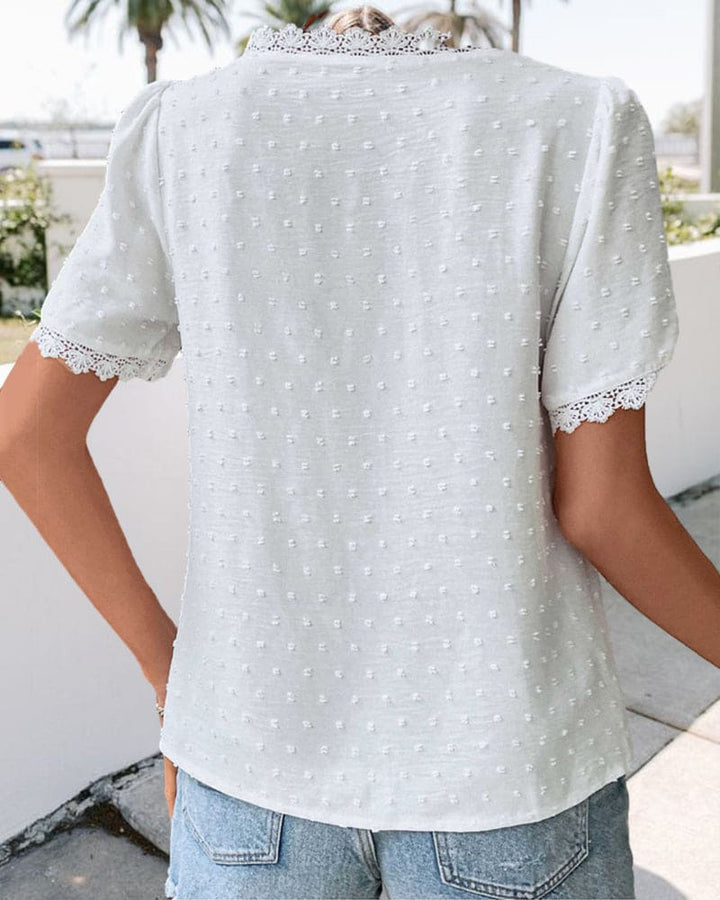 Blouse Femme Col V Dentelle Manches Courtes