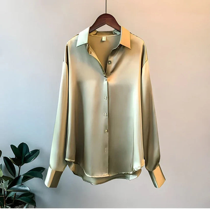 Blouse Satinée Femme Boutonnée Manches Longues
