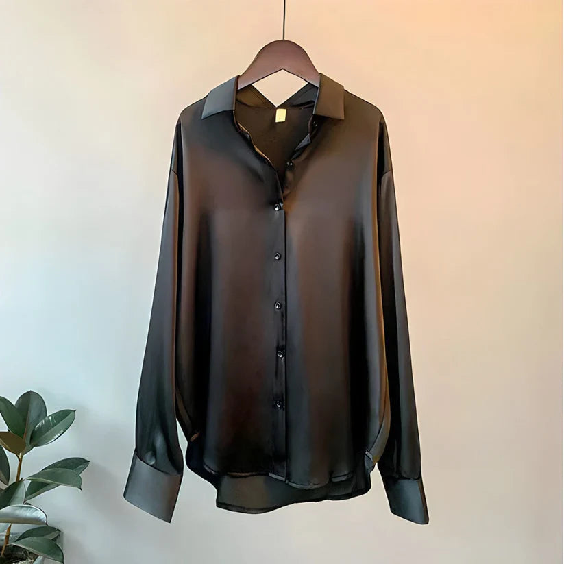 Blouse Satinée Femme Boutonnée Manches Longues