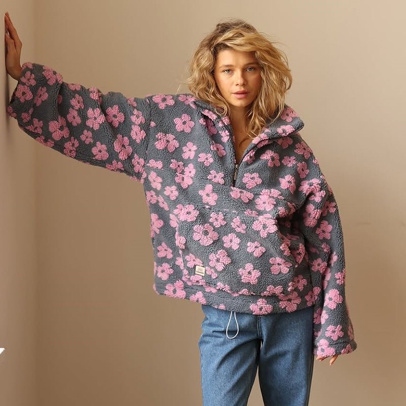 Blomstret oversized fleecevest for kvinner