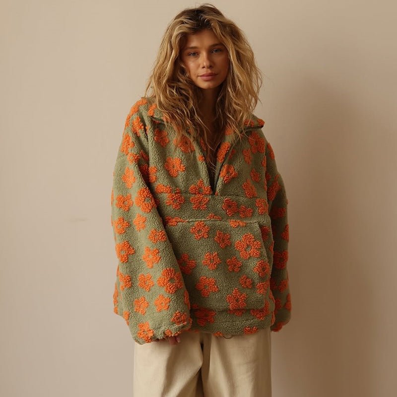 Blomstret oversized fleecevest for kvinner