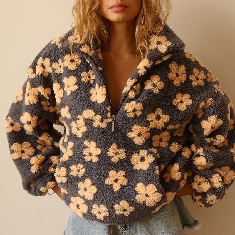 Blomstret oversized fleecevest for kvinner