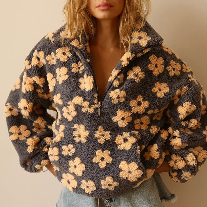 Blomstret oversized fleecevest for kvinner