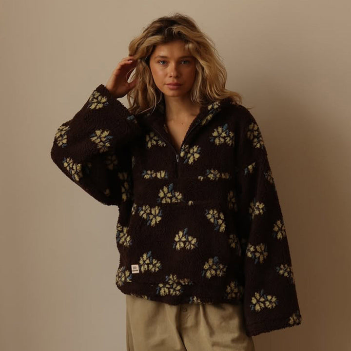 Blomstret oversized fleecevest for kvinner