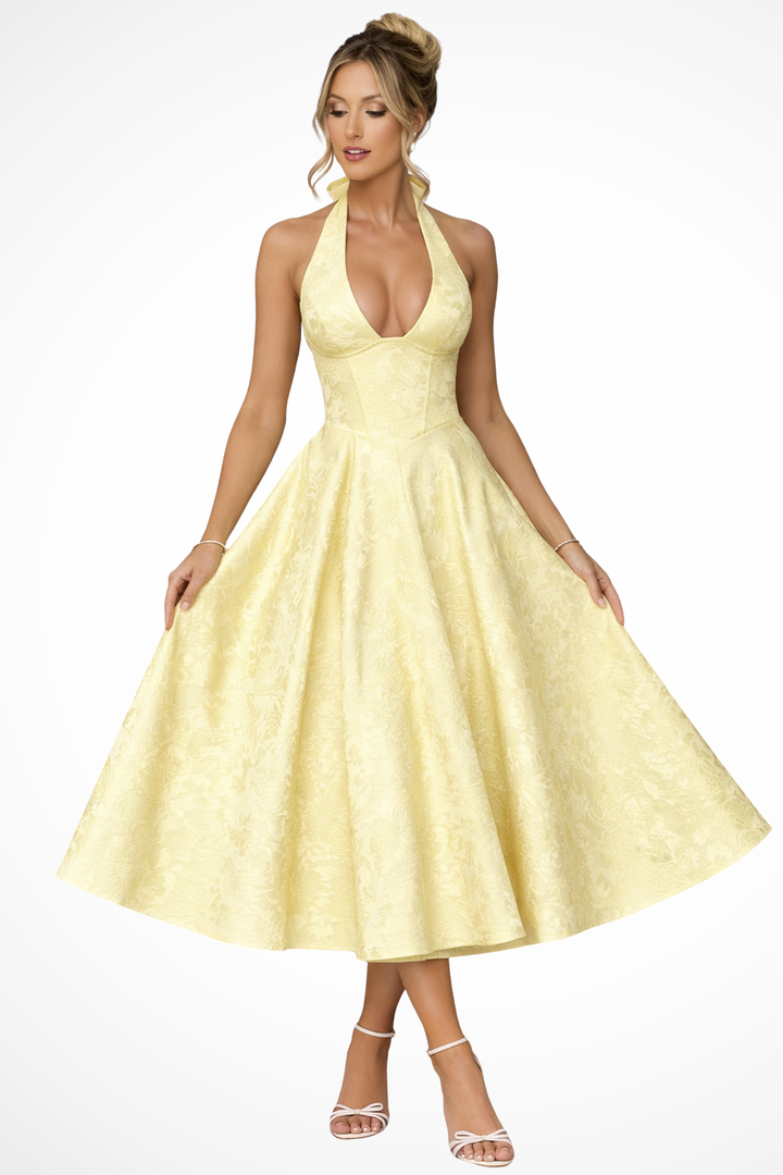 Robe Midi Femme Col Halter Dos Nu Été