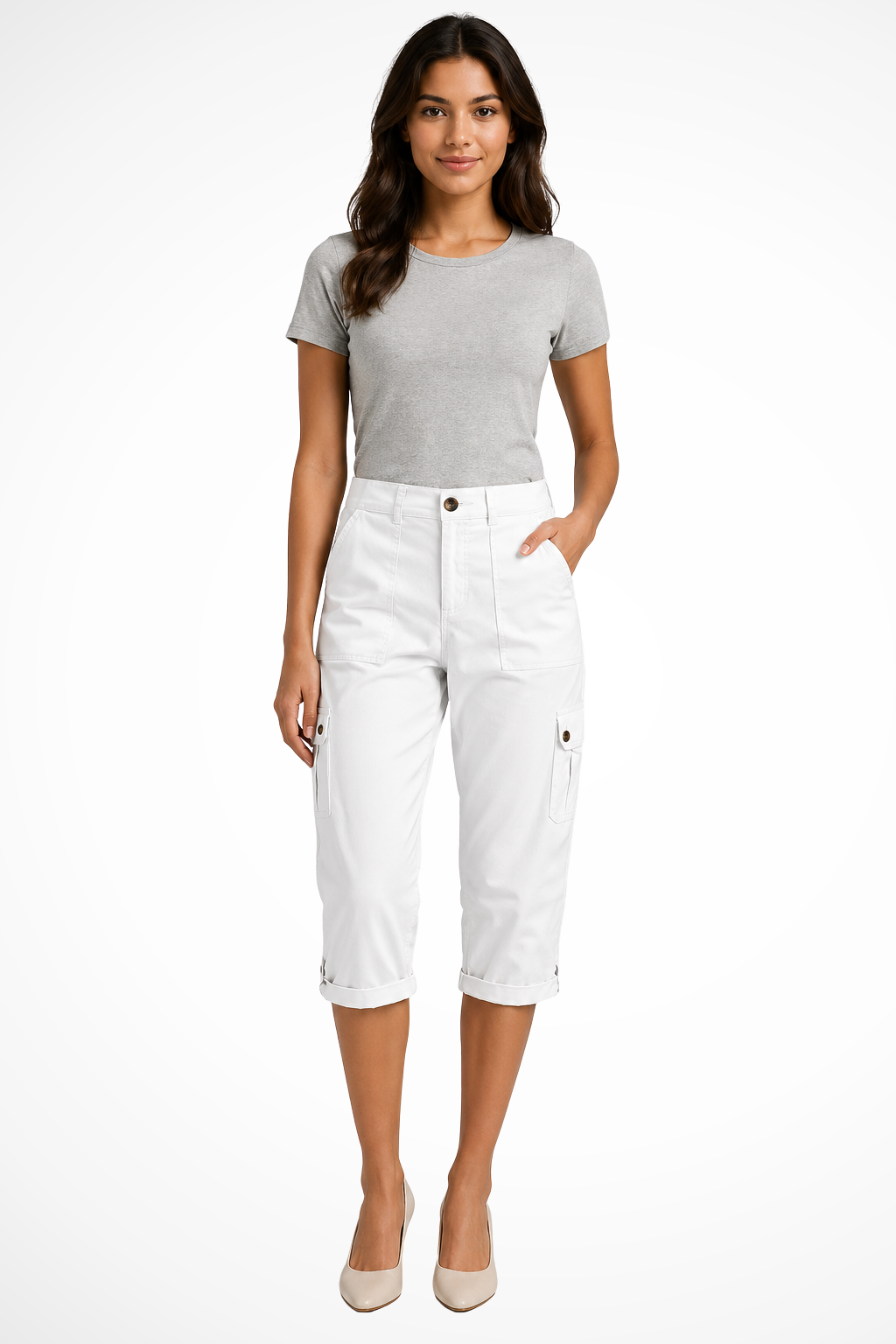 Pantalon Cargo Court Femme Ourlet Roulotté