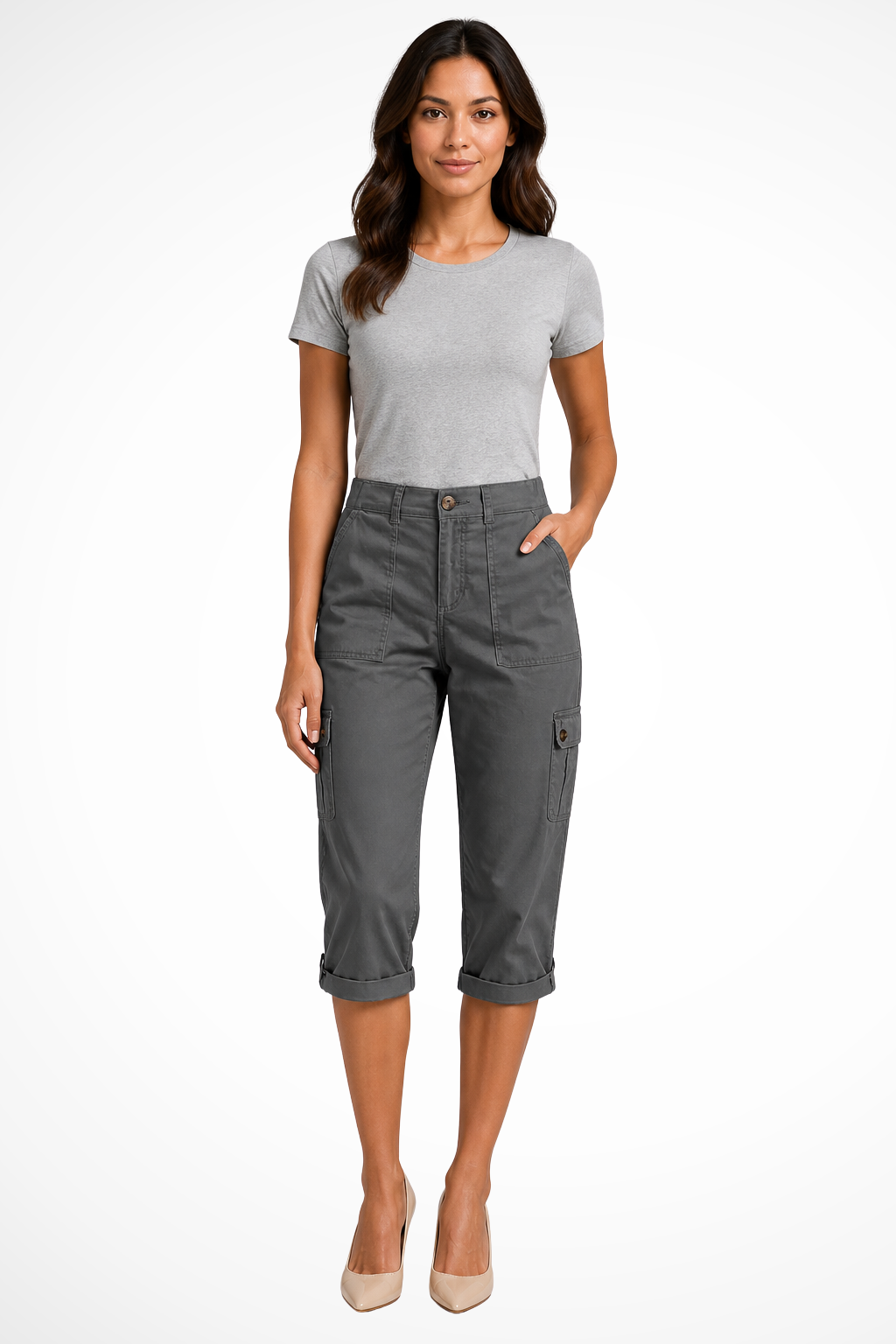 Pantalon Cargo Court Femme Ourlet Roulotté