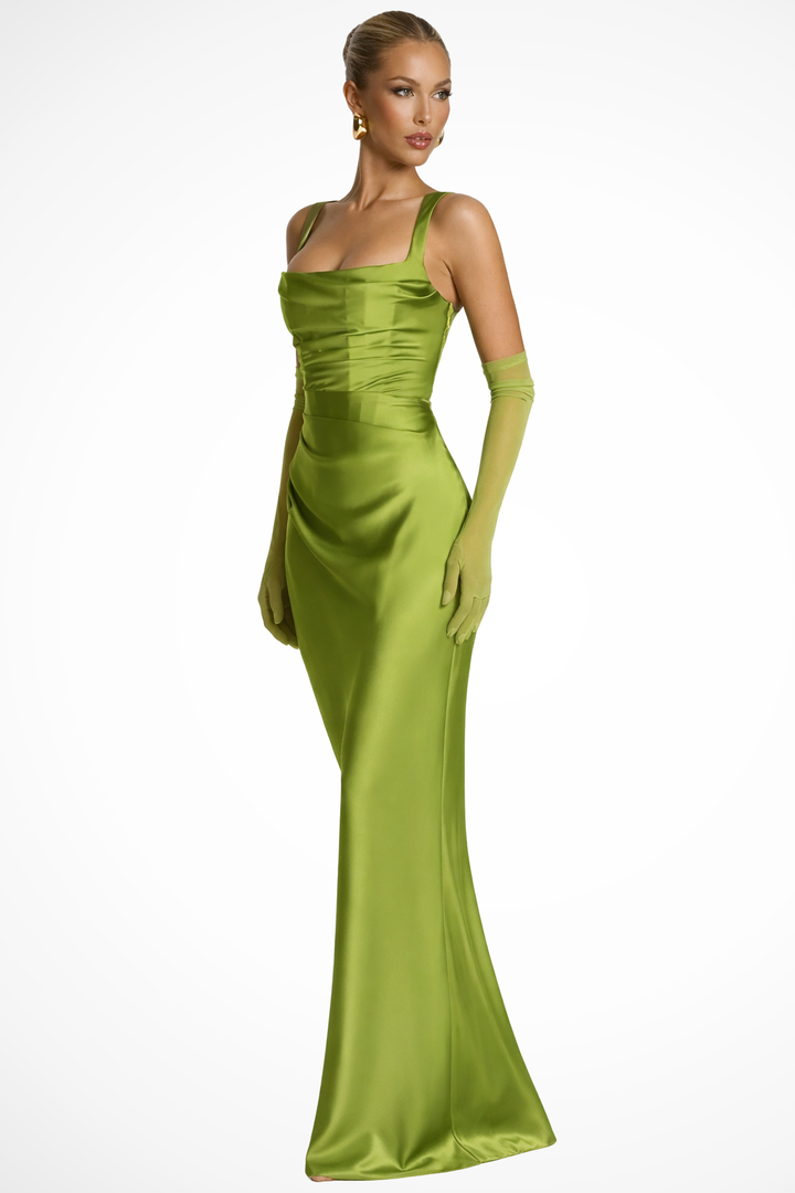 Robe de Soirée Satin Femme Col Carré