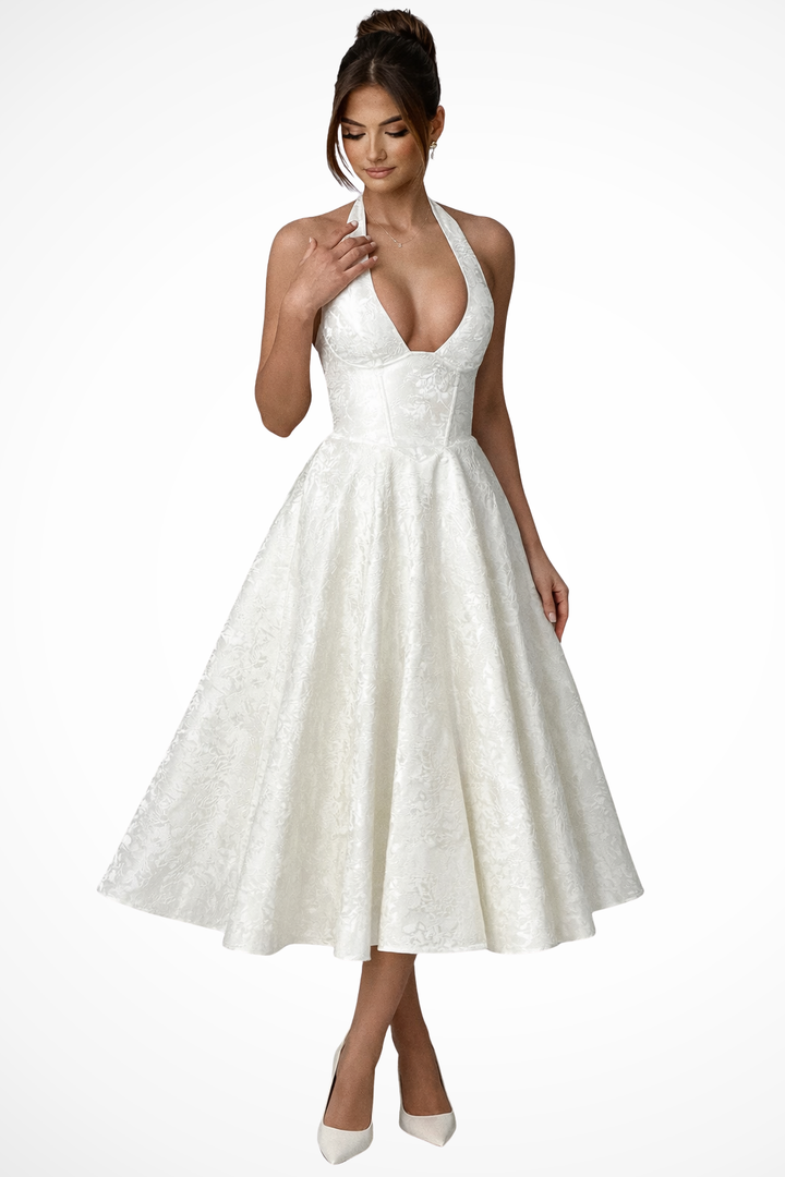 Robe Midi Femme Col Halter Dos Nu Été