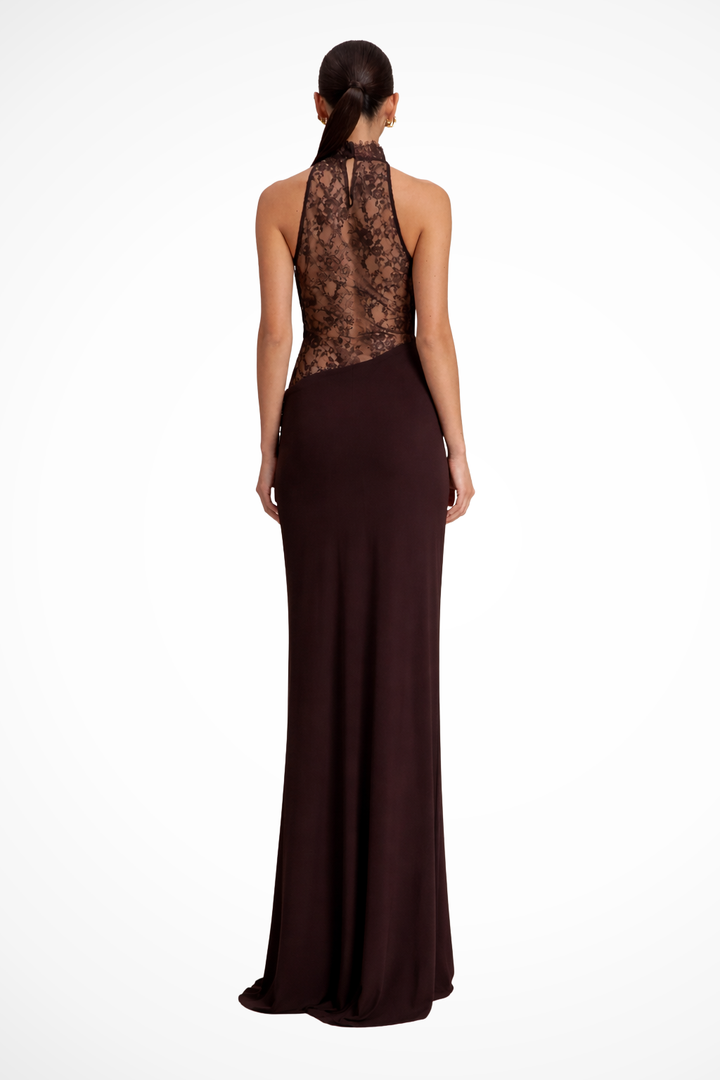 Robe Longue Femme Col Halter Dentelle Soirée