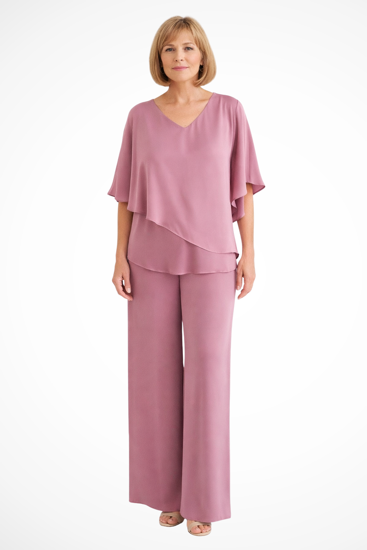 Ensemble Femme Col V Manches Chauve-Souris Pantalon Large