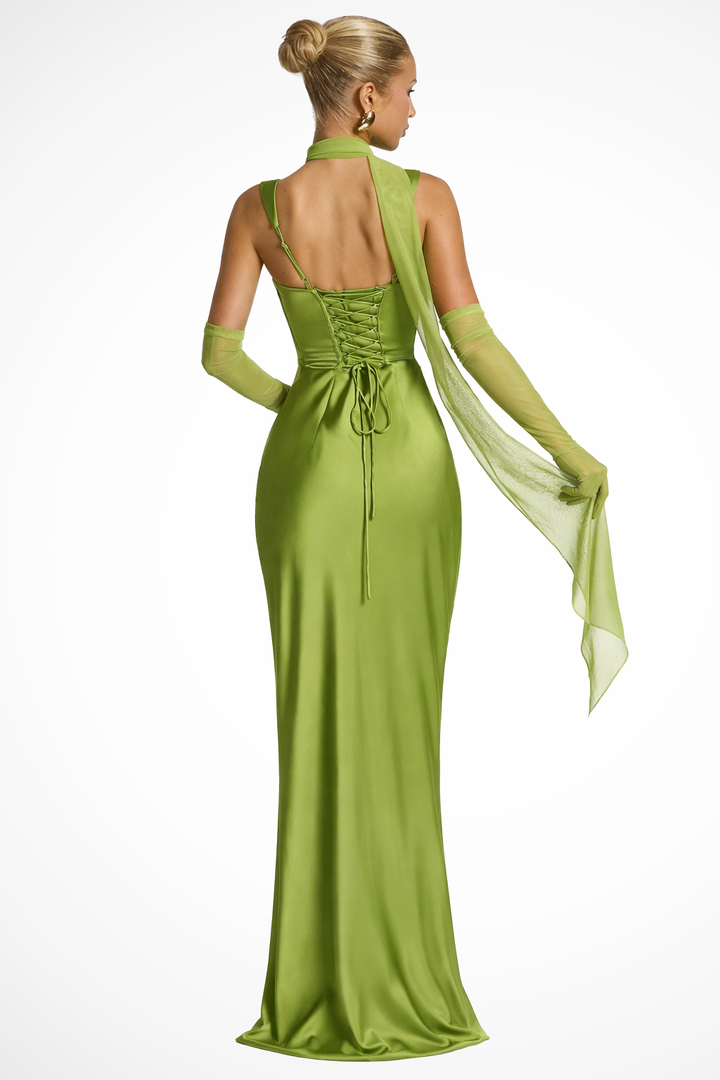 Robe de Soirée Satin Femme Col Carré