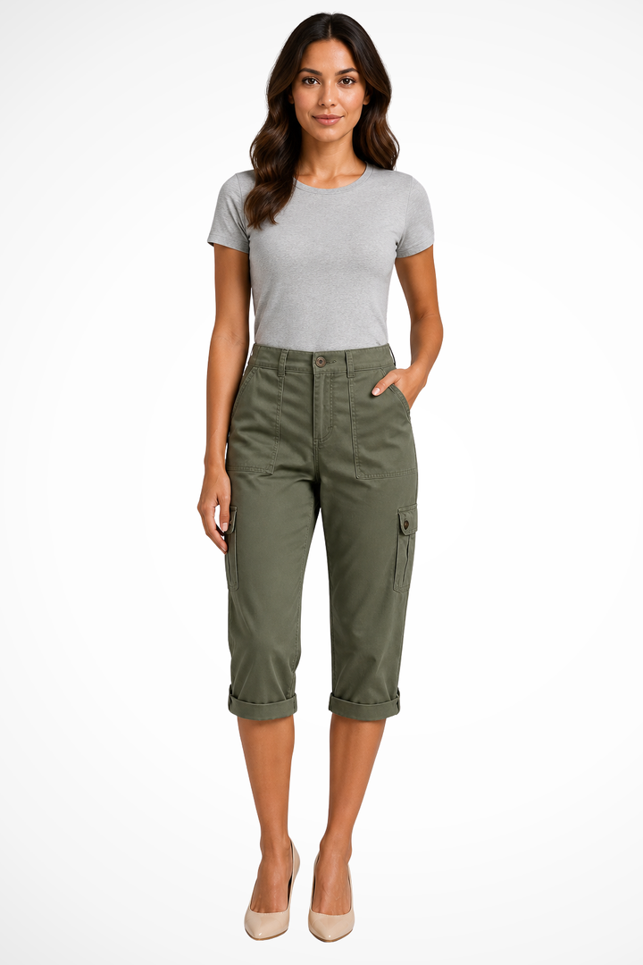 Pantalon Cargo Court Femme Ourlet Roulotté