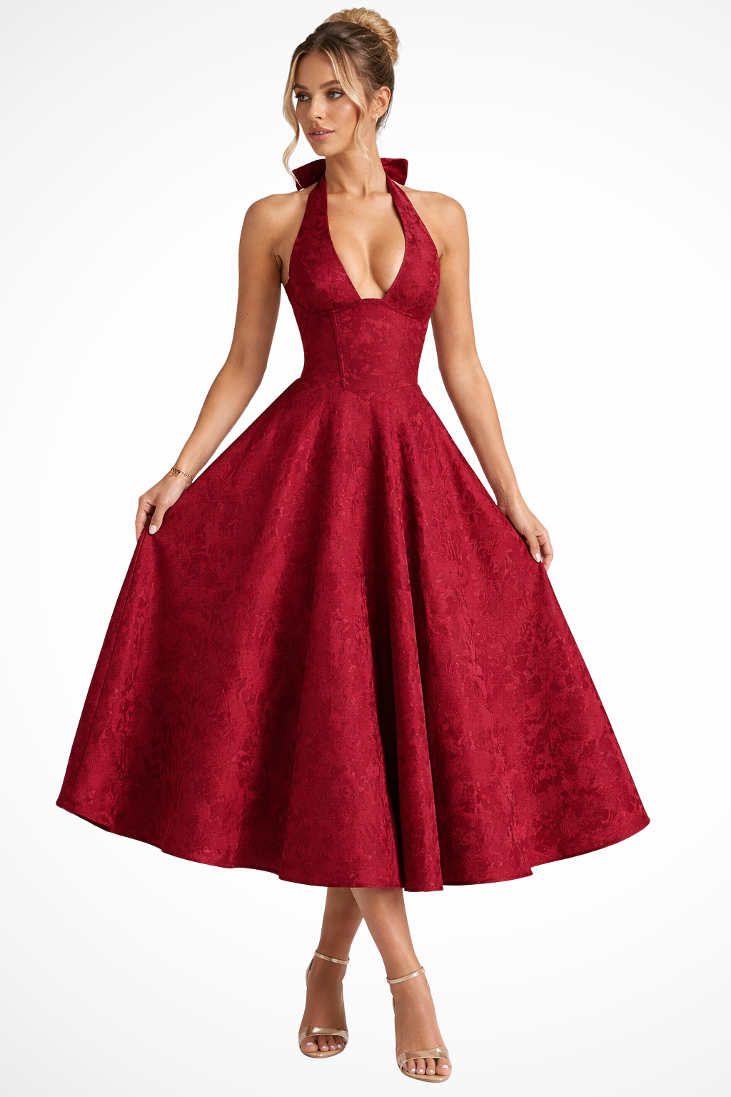 Robe Midi Femme Col Halter Dos Nu Été