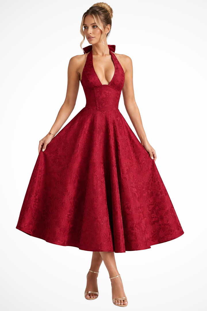 Robe Midi Femme Col Halter Dos Nu Été