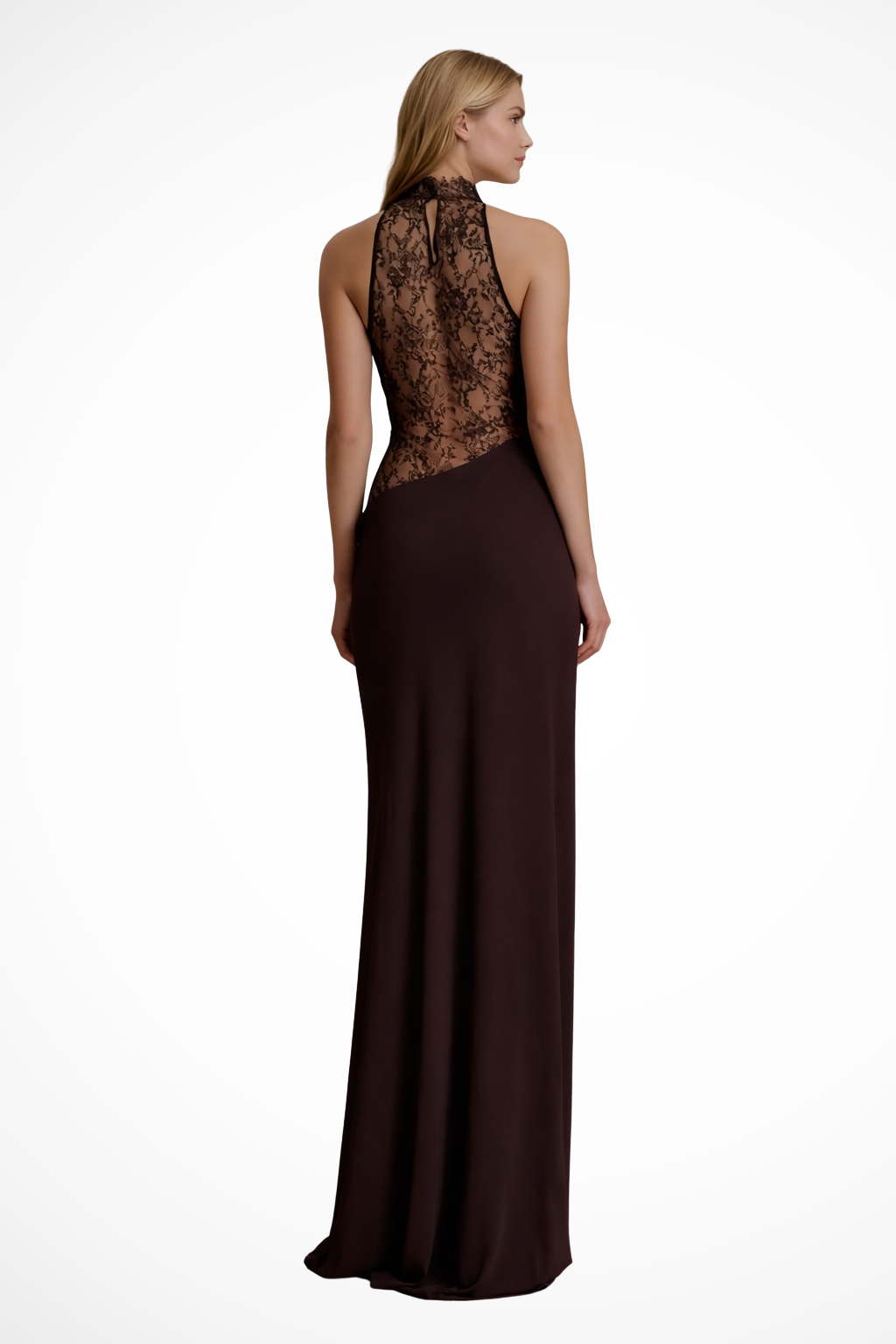 Robe Longue Femme Col Halter Dentelle Soirée