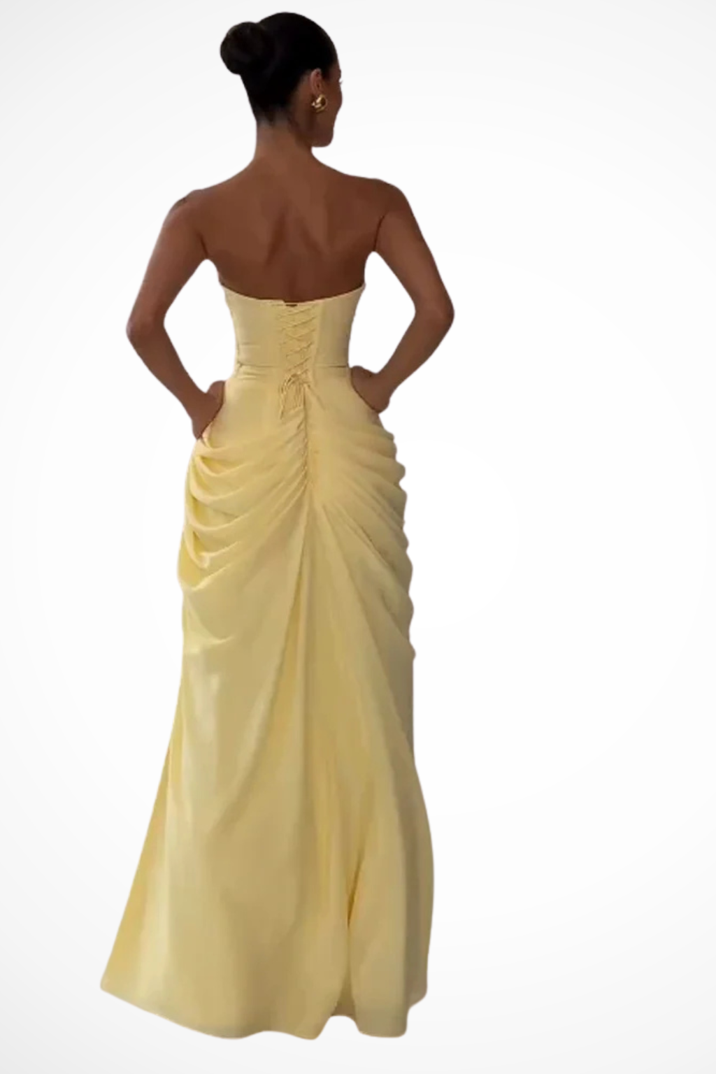 Abito Lungo Bustier Donna Drappeggiato Spacco Sera
