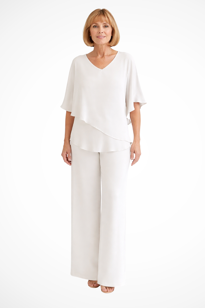 Ensemble Femme Col V Manches Chauve-Souris Pantalon Large