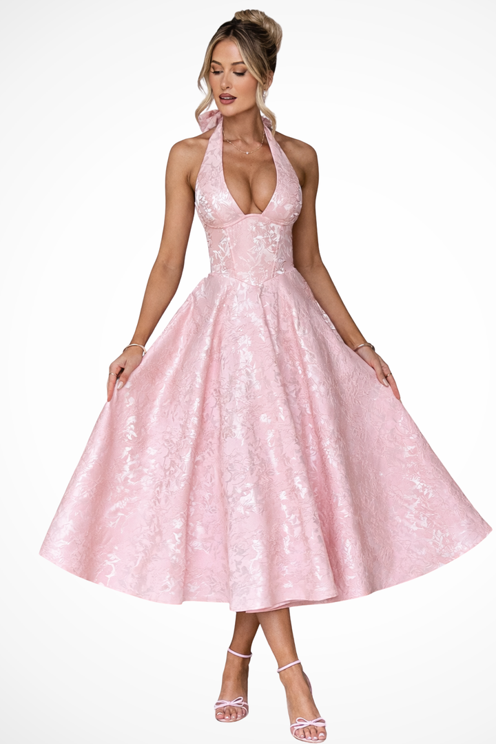 Robe Midi Femme Col Halter Dos Nu Été