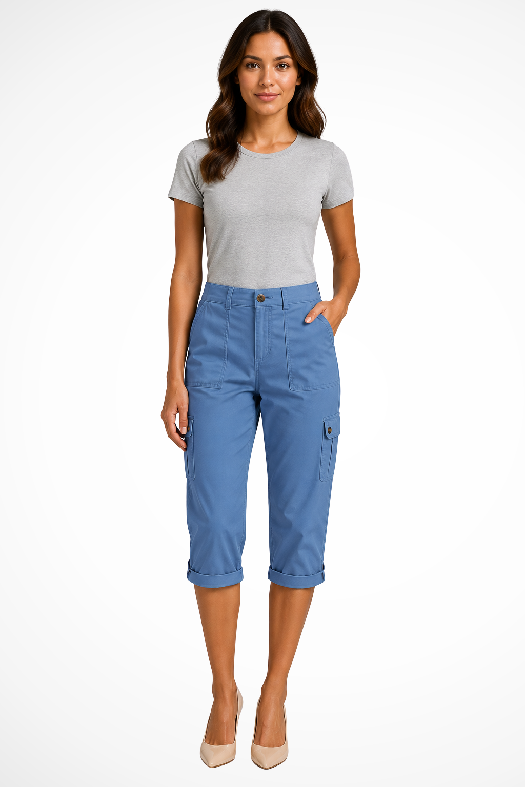 Pantalon Cargo Court Femme Ourlet Roulotté