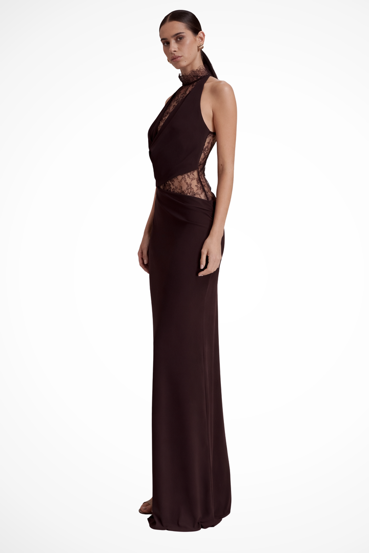 Robe Longue Femme Col Halter Dentelle Soirée