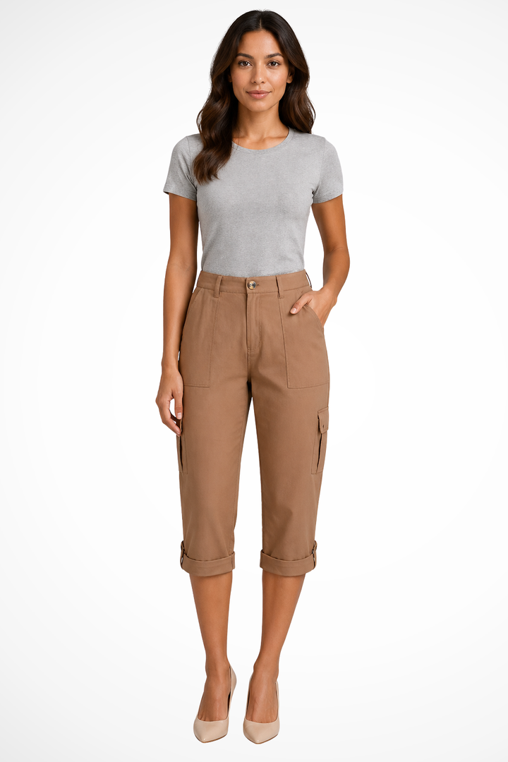 Pantalon Cargo Court Femme Ourlet Roulotté