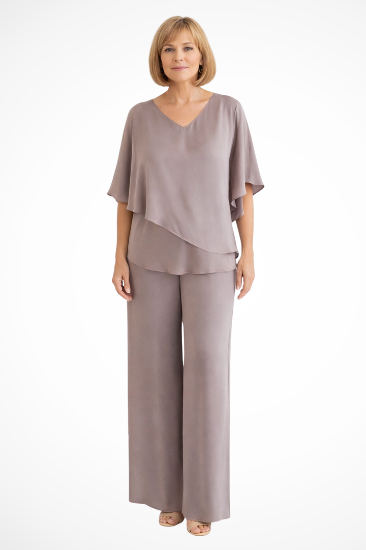Ensemble Femme Col V Manches Chauve-Souris Pantalon Large