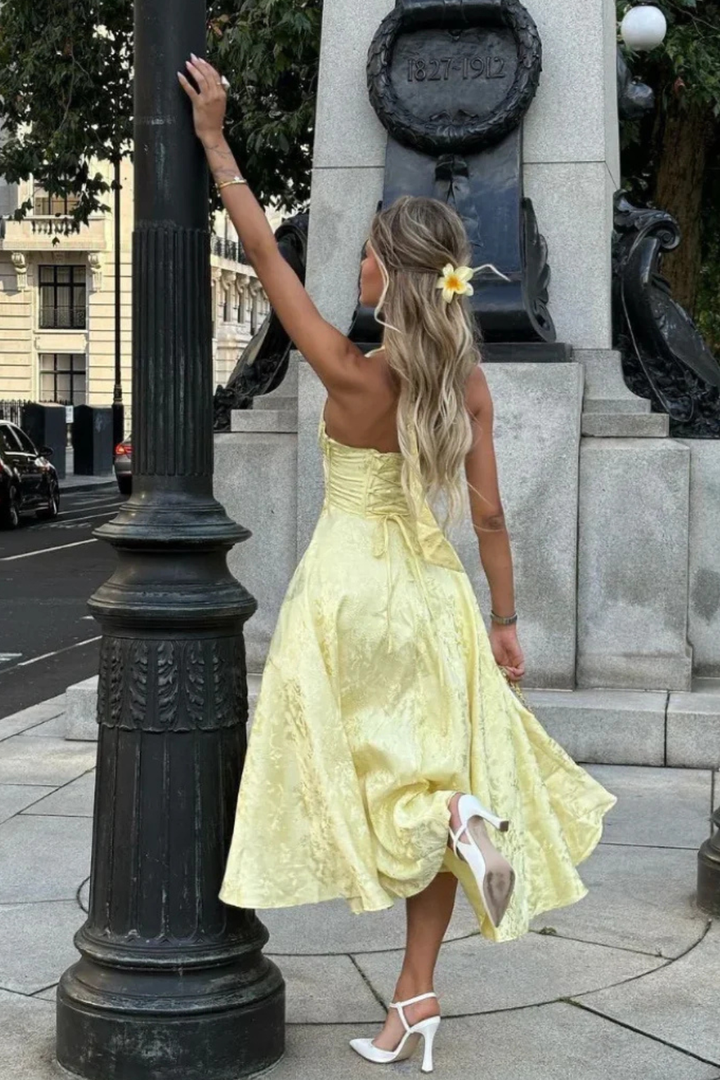 Robe Midi Femme Col Halter Dos Nu Été