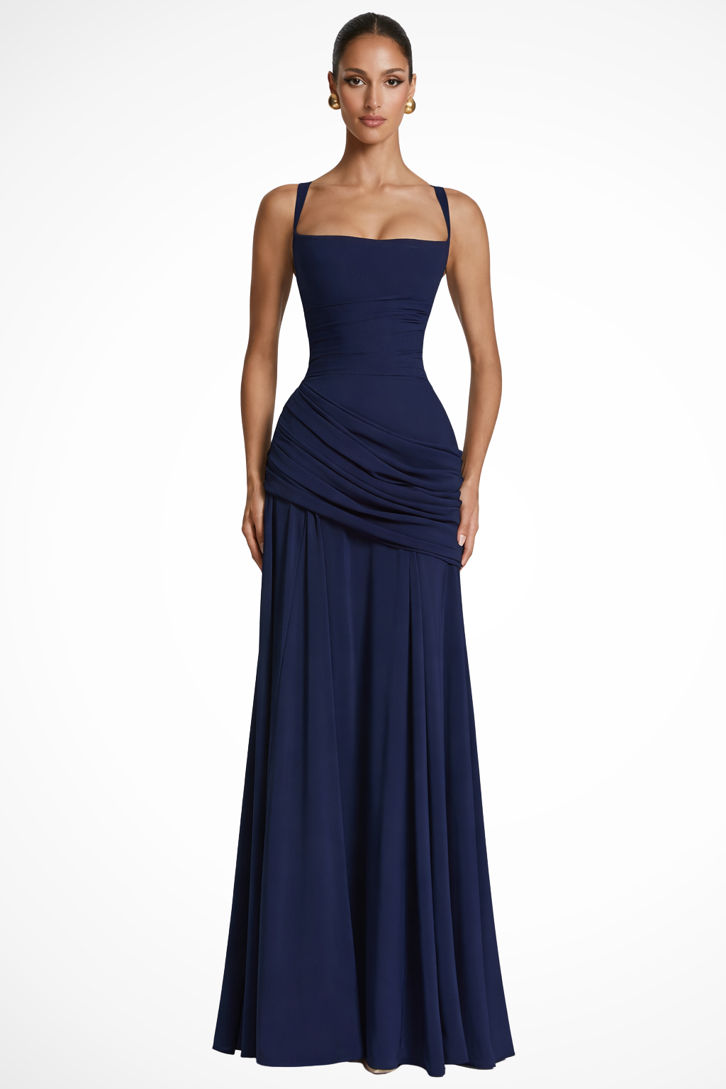 Robe de Soirée Femme Col Carré Froncé Évasée