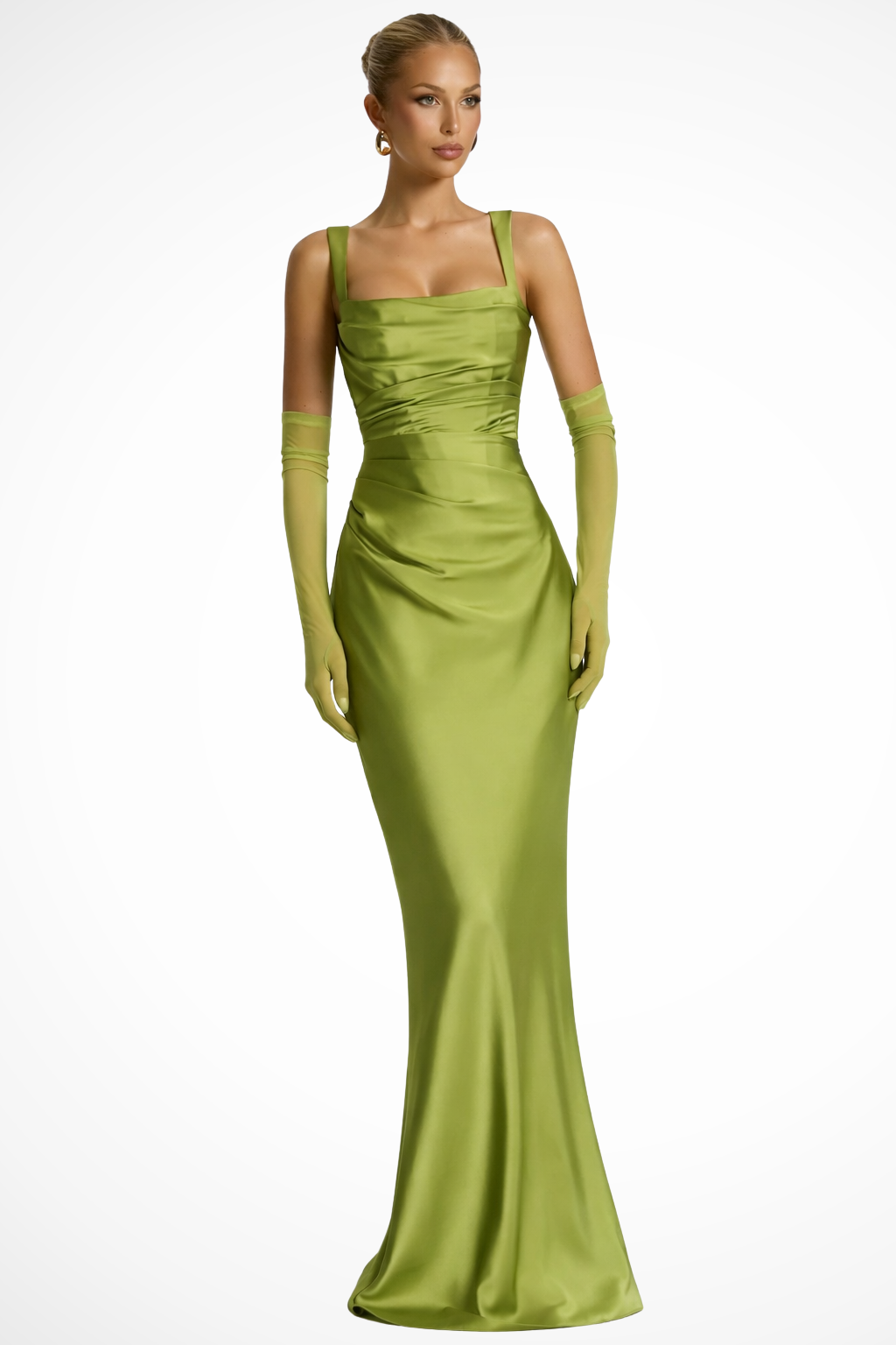 Robe de Soirée Satin Femme Col Carré